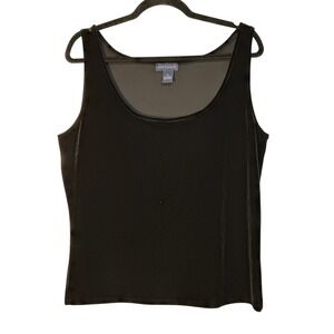 Ann Taylor Black Velvet Tank Top Sleeveless‎ Scoop Neck Classic Elegant Party XL